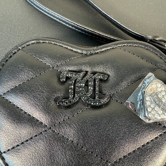 Juicy Couture Black Liquorice Faux Leather Heart Zip Around Purse Wallet - NWT - Picture 3 of 8